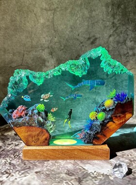 把海洋带回家海底鲸鲨潜水员海龟热带鱼珊瑚礁小夜灯氛围灯摆件
