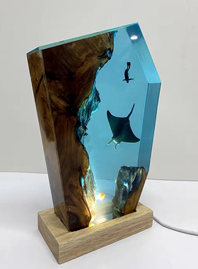 海底世界溶洞水母潜水员魔鬼鱼蝠鲼氛围灯小夜灯床头灯工艺品摆件