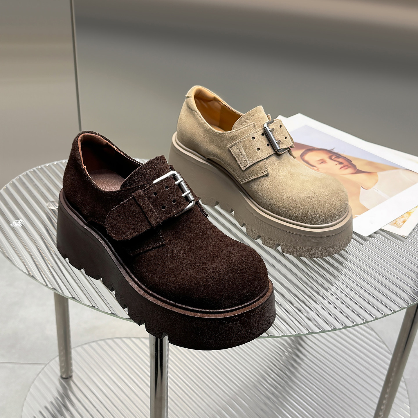 欧货反绒皮2026春季新款英伦风厚底小皮鞋女增高松糕单鞋乐福鞋女,淘宝优惠券,粉丝福利购,淘宝优惠卷