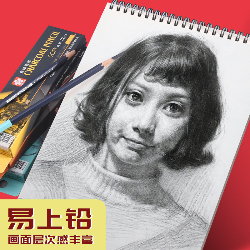 日本樱花炭笔正品Sakura软性素描炭笔美术生专用专业速写软炭笔特软铅笔画画工具炭笔特软速写软中硬绘画套装,淘宝优惠券,粉丝福利购,淘宝优惠卷