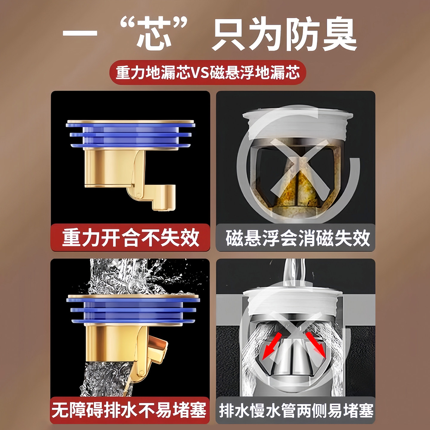 新款家用铜防臭地漏芯卫浴厨房下水道通用排水防虫防堵防异味神器,淘宝优惠券,粉丝福利购,淘宝优惠卷