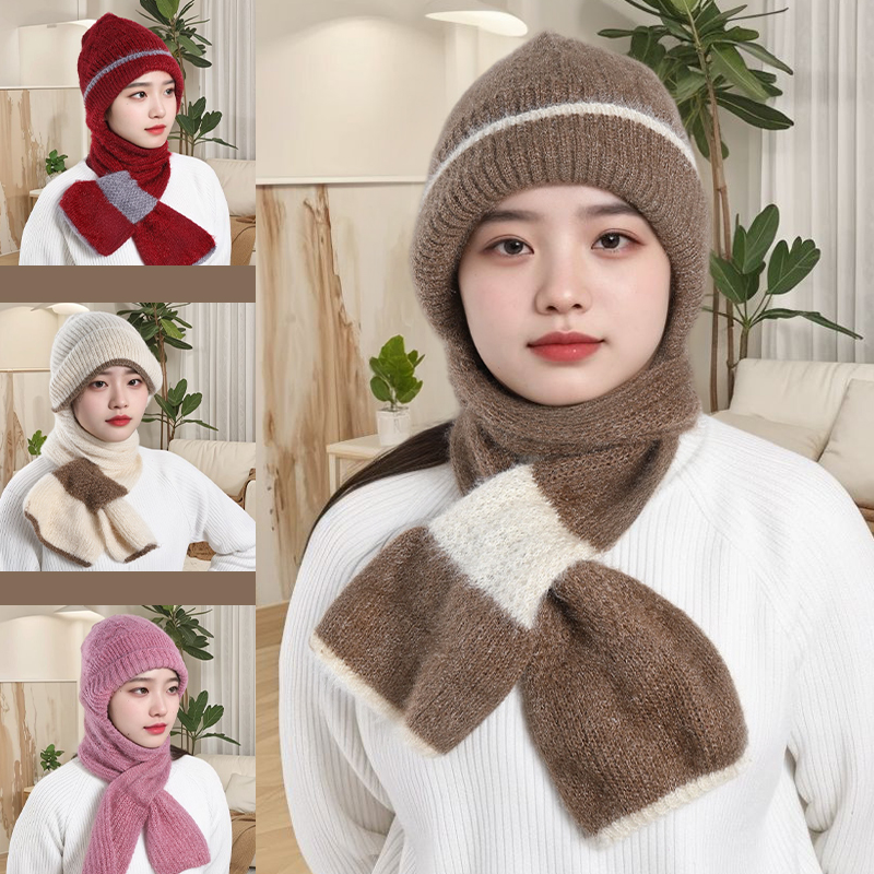 加绒加厚帽子围巾一体秋冬新款抗风雪帽护耳帽针织时尚百搭围脖帽