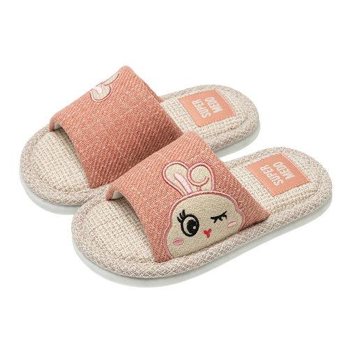 儿童亚麻拖鞋男童女童防滑软底秋冬居家室内宝宝四季静音棉麻布底 - 图3