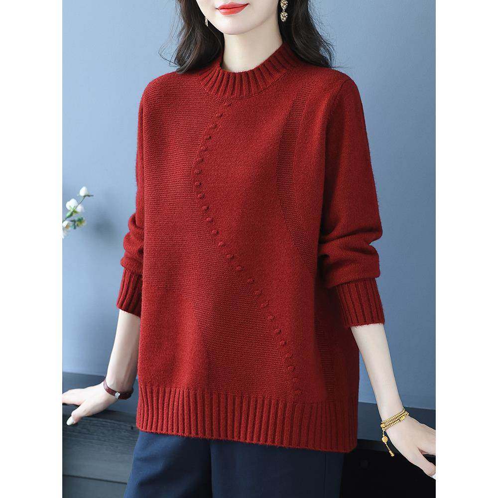 中年妈妈秋冬半高领羊毛衫女毛衣宽松加大码洋气针织衫厚打底上衣,淘宝优惠券,粉丝福利购,淘宝优惠卷