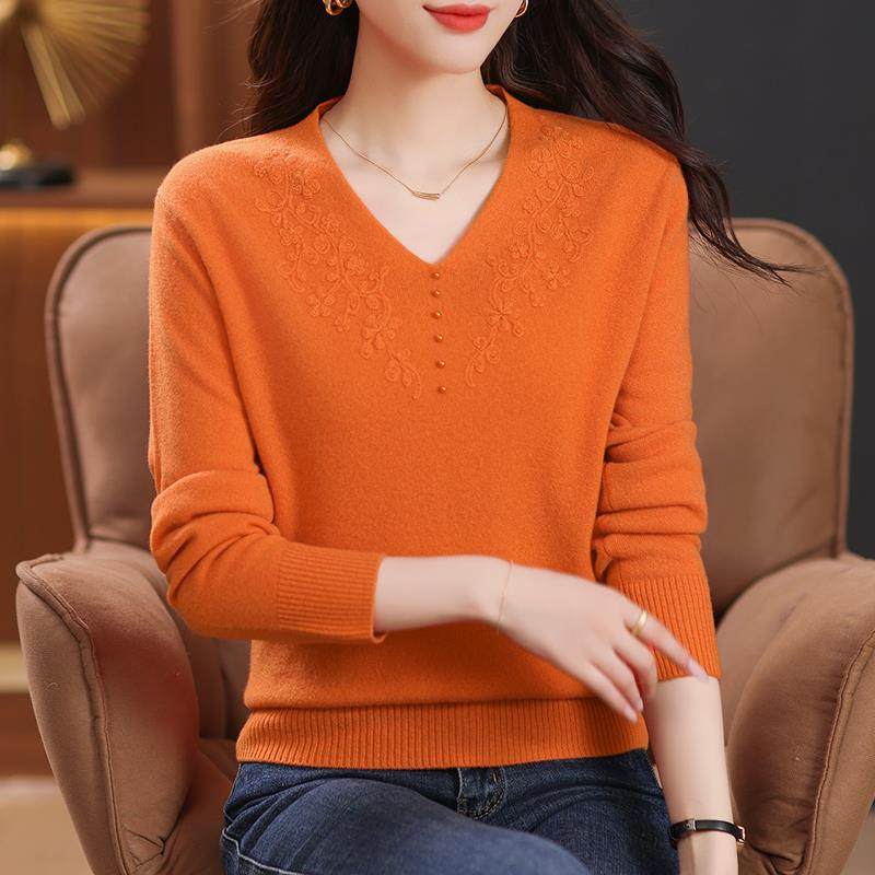 鄂尔多斯市羊绒衫女鸡心领100纯羊绒秋冬钉珠刺绣羊毛打底衫毛衣,淘宝优惠券,粉丝福利购,淘宝优惠卷