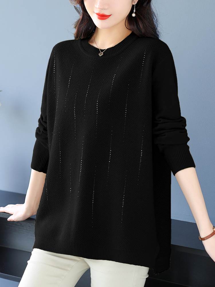中年妈妈秋冬羊毛衫圆领毛衣女宽松加肥加大码遮肉上衣针织打底衫