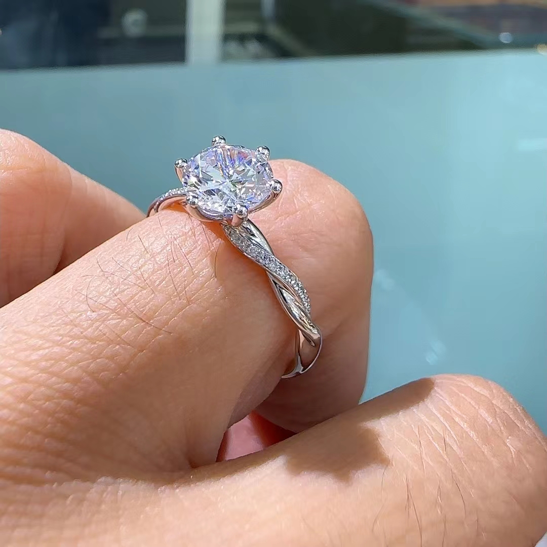 藤蔓麻花六爪培育钻石订婚钻戒指托定制求婚礼物轻奢显大高级精致 - 图3