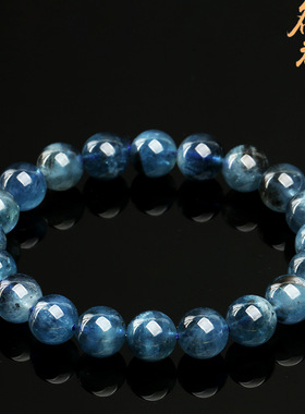 名都水晶 天然魔鬼蓝海蓝宝手串 冰种魔鬼蓝黑色海蓝宝圆珠手链