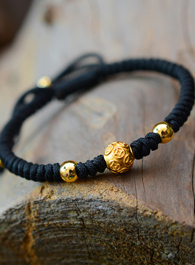 龙结999银红绳手链手工编织六字真言纯银手饰厂家批发一件代发