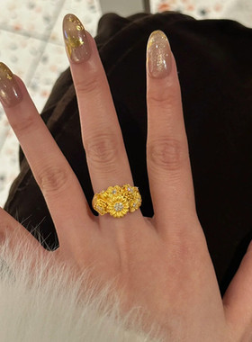 金店同款沙金仿真金繁花锦簇戒指女款轻奢小众设计感高级戒指仿金
