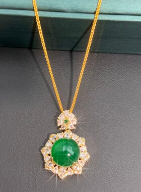 黄金色项链古法项链毛衣链锁骨链项链沙金镶钻小蛋面吊坠时尚气质