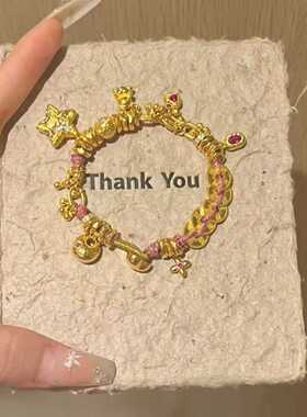 金店同款沙金仿真金五帝钱平安喜乐手工编织狐狸面具手链时尚轻奢