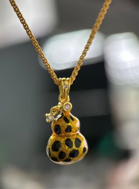 仿金沙金黄金色豹纹葫芦吊坠项链女轻奢合金镀金锁骨链简约时尚