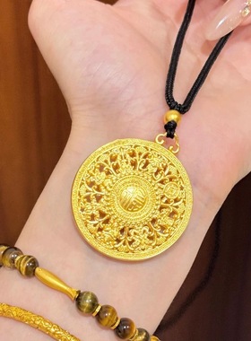 金店同款沙金仿真金福字八宝罗盘吊坠女款高级感项链毛衣链送女友