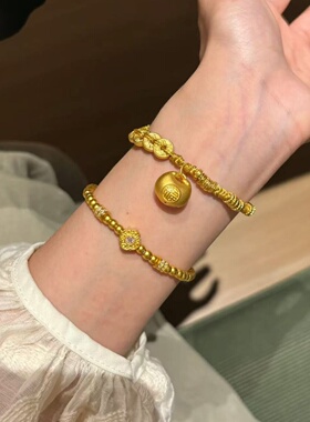 金店同款沙金仿真金胖福盘缠五帝钱币手链钱袋子黄金色盘缠手绳