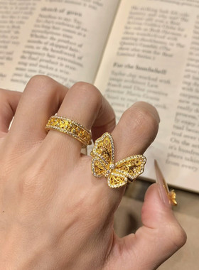 金店同款沙金仿真金蝴蝶结戒指女款轻奢高级感指环送女友礼物甜美