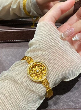 金店同款沙金仿真金镂空皇冠马车罗盘手表手链项链可旋转圆盘女款