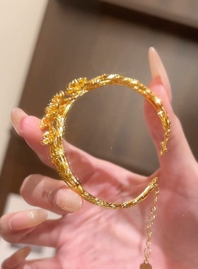 金店同款沙金仿真金双层桃花树枝开口手镯女款高级感手环送女友