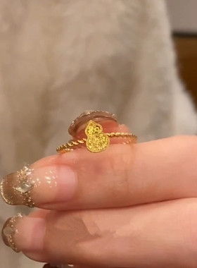 沙金仿真金镀金点钻碎冰冰葫芦戒指女款轻奢小众设计感高级
