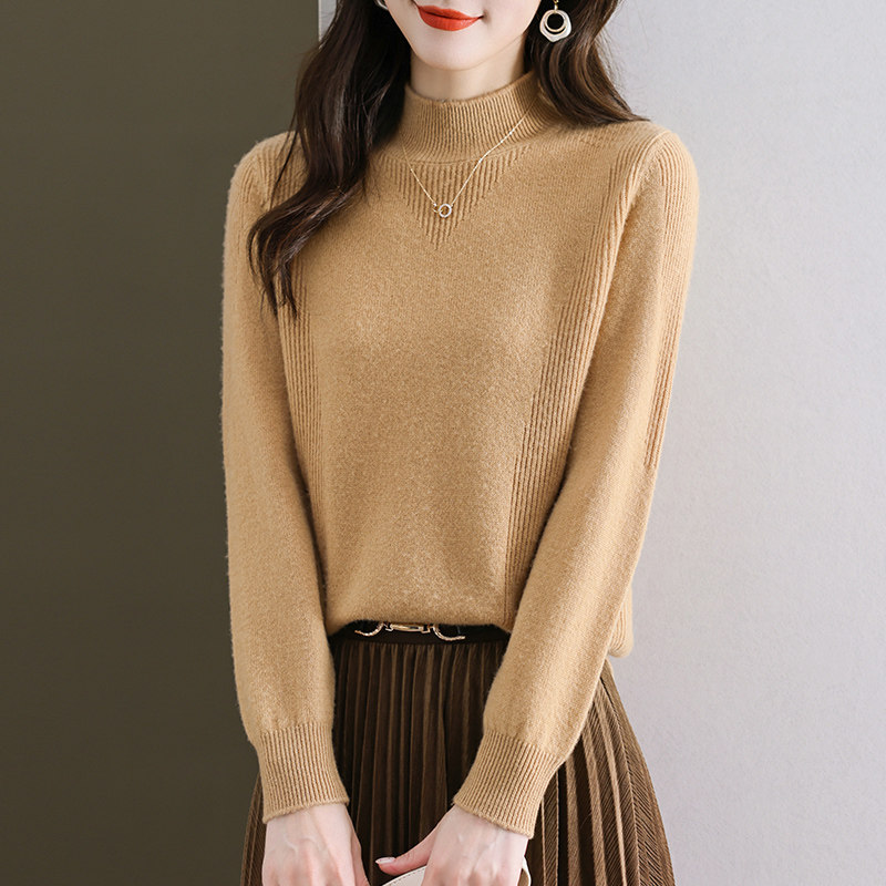 恒源祥羊毛衫女100纯羊毛秋冬半高领毛衣纯色条纹宽松打底针织衫,淘宝优惠券,粉丝福利购,淘宝优惠卷