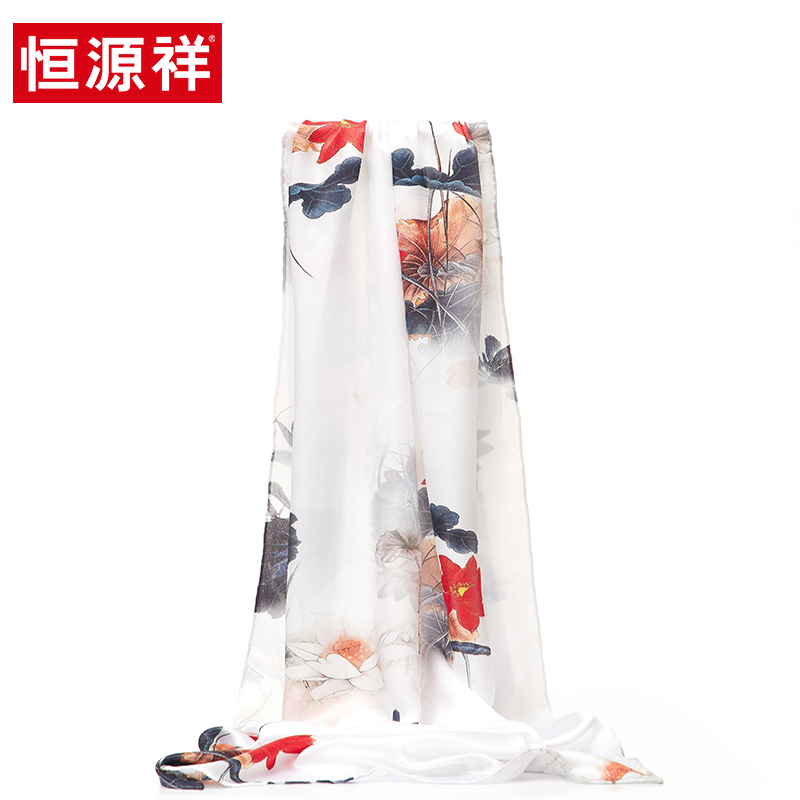 恒源祥羊绒服饰旗舰店恒源祥送妈妈真丝丝巾女百搭春夏长款防晒纱巾披肩印花桑蚕丝围巾1