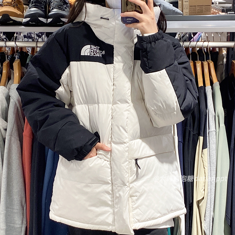 韩国代购TheNorthFace北面羽绒服男女中长款23冬鹅绒拼色NJ1DN73-图0