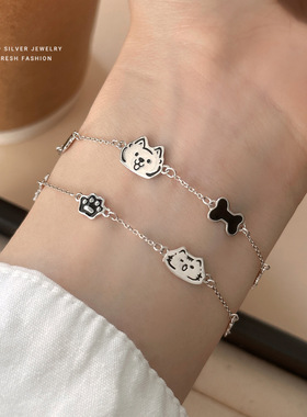 S999纯银猫狗日记情侣手链