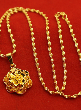 小红书款爱心吊坠项链女富贵花开水波纹玫瑰花锁骨链项坠首饰