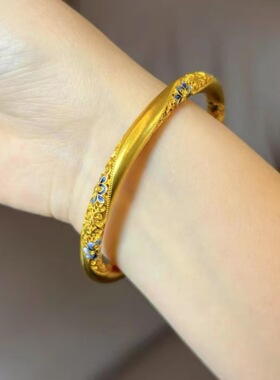 2025青花珐琅手镯子莫比乌斯兰花花丝繁花似锦古法金色国风手环女