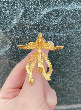 2026新中式凤凰展翅戒指女开口可调节指环铜沙金复古婚嫁旗袍装饰