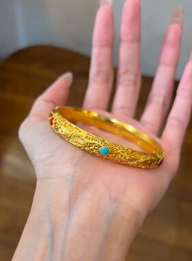 2026金店同款沙金花丝珐琅皇后手镯钱币闭口镯子新中式宫廷送女友