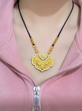 金店同款镶钻喜上眉梢锁包项链铜沙金轻奢宫廷风平安锁吊坠女