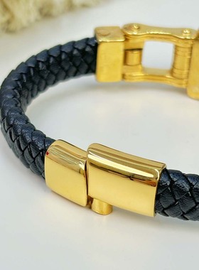 2025新款男士时尚不锈钢手链动物系列创意狮子头复古皮革编织手镯