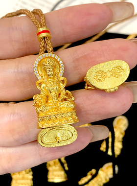 小红书同款黄金色沙金镶嵌药师佛项链复古女款吊坠宫廷风锁骨链