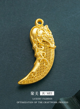 古法沙金镂空狼牙吊坠仿3D硬金福气挂坠沙金转运珠黑绳项链男女