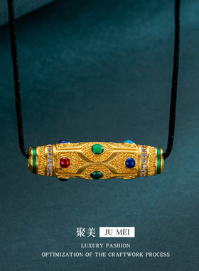 新款仿金国潮天珠吊坠合金diy手工编织手链项链配件挂坠沙金