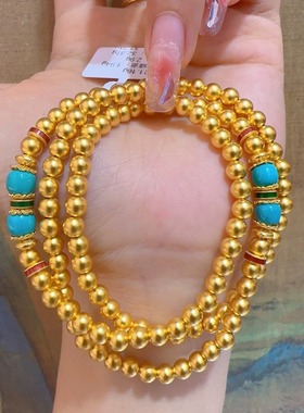 2026新款高档时尚女款古法三圈磨砂福珠多圈叠戴手串国风可作项链