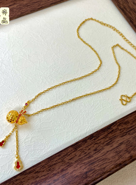 珐琅彩福禄双全葫芦吊坠女款黄金色沙金CNC爆闪镭射龙鳞葫芦项链