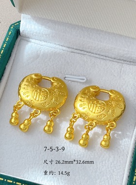 黄金色沙金百福葫芦铃铛吊坠珍珠项链女新中式轻奢旗袍高级配衣链