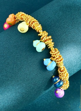 金店同款黄金色沙金烧蓝七彩小葫芦盘缠手链七色福禄转运珠手串女
