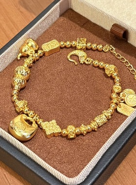 2025古法黄金色小胖福小葫芦盘缠手链女士蹦迪手串百搭链环送女友