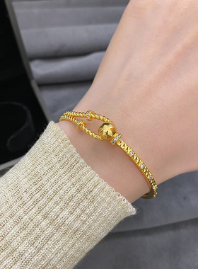 开口弹簧马蹄扣镶钻手镯半链轻奢小众精致铜镀金手饰女款轻奢