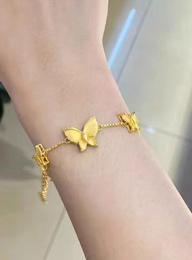 2025新款黄金色时尚蝴蝶套链女黄铜镀金流苏项链盒子链转运珠衣链