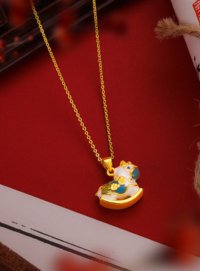 小红书抖音直播款女款沙金珐琅彩巴胺配色卡通摇摇小木马项链吊坠