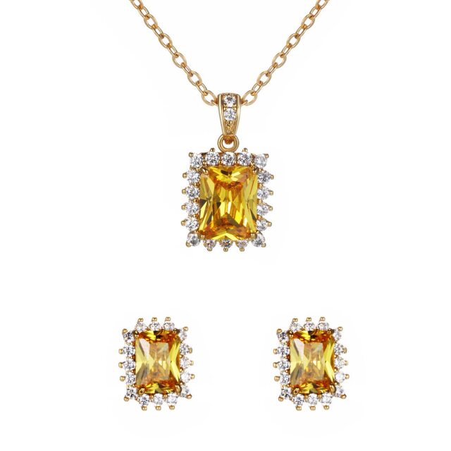 Colorful gem inlaid zircon square necklace copper sand gold light luxury fashion versatile European and American jewelry gift high-end jewelry
