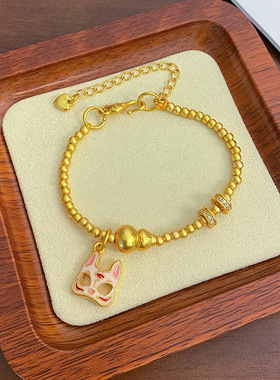 镶钻跑环锤纹葫芦面具珠珠手链简约古法设计款手串女款伴手礼