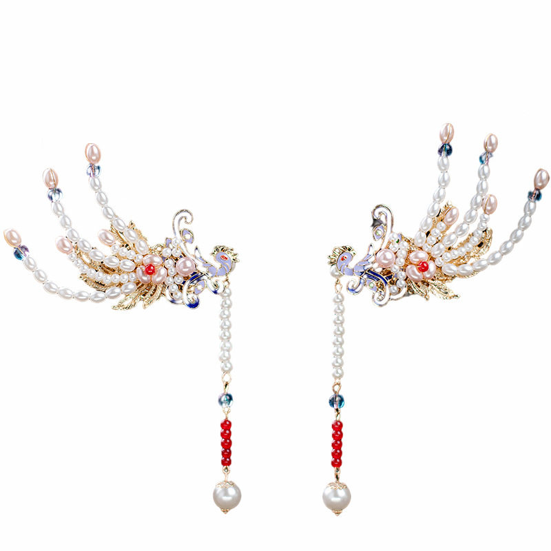 2026新款复古汉服头饰古典景泰蓝边夹流苏步摇凤凰珍珠烧蓝发夹女,淘宝优惠券,粉丝福利购,淘宝优惠卷