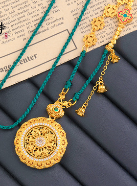 久不掉色黄金色沙金镶钻花丝如意吉祥八宝罗盘项链铃兰花女士吊坠