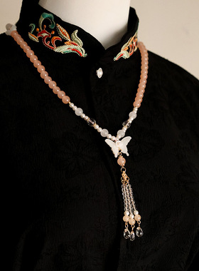 古风汉服配饰软璎珞带背云清新项链女古装马面裙粉色绿色璎珞衣链