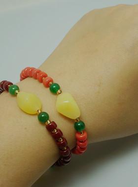 藏风馆 民族风8mm小扁珠红琉璃手链 百搭女士手链 本命年手串礼物